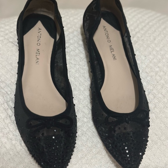 Antonio Melani Black Sparkly Ballet Flats - Picture 1 of 6